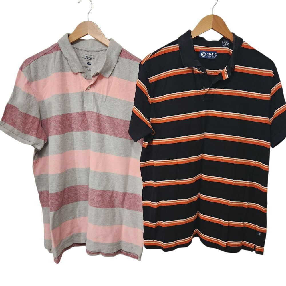 Lot 2 Mens Polo Golf Shirts Tops Size XL  Stripe Pullover Short Sleeve Cotton